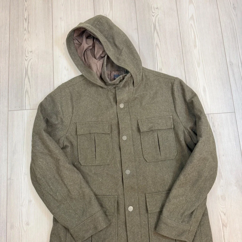 Banana Republic Mens Recycled Wool Blend Hooded Field Jacket Olive Green Large